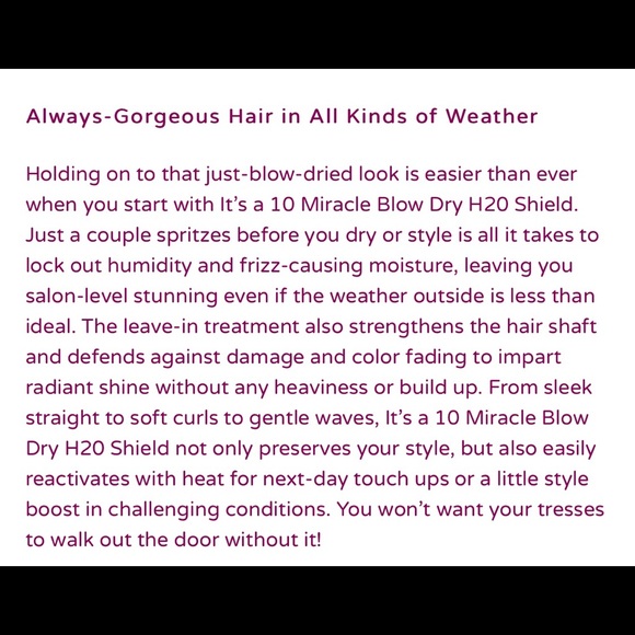 NWOT It’s a 10 Haircare IT'S A 10 MIRACLE BLOW DRY H20 SHIELD 2 oz - Picture 2 of 8